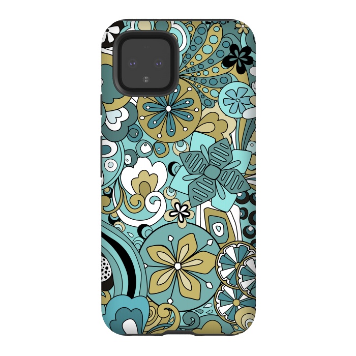 Pixel 4 StrongFit Retro Moody Florals in Blue and Green by Paula Ohreen
