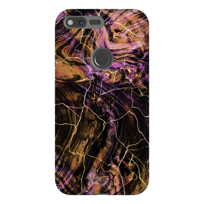 Pixel XL StrongFit Gold pink marble brushstrokes and cracks by Oana 