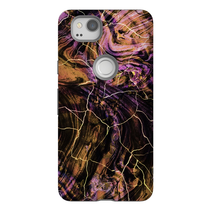 Pixel 2 StrongFit Gold pink marble brushstrokes and cracks by Oana 