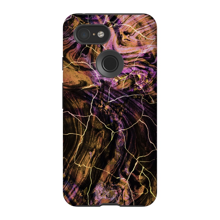 Pixel 3 StrongFit Gold pink marble brushstrokes and cracks by Oana 