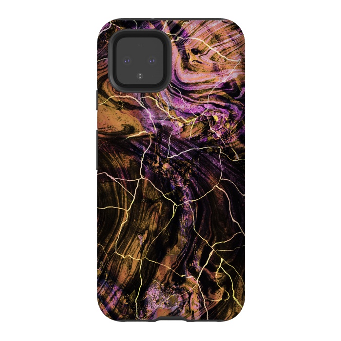 Pixel 4 StrongFit Gold pink marble brushstrokes and cracks by Oana 