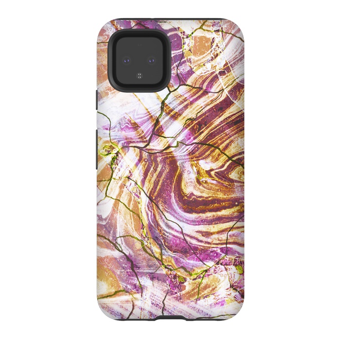 Pixel 4 StrongFit Brushed gold pink marble art by Oana 
