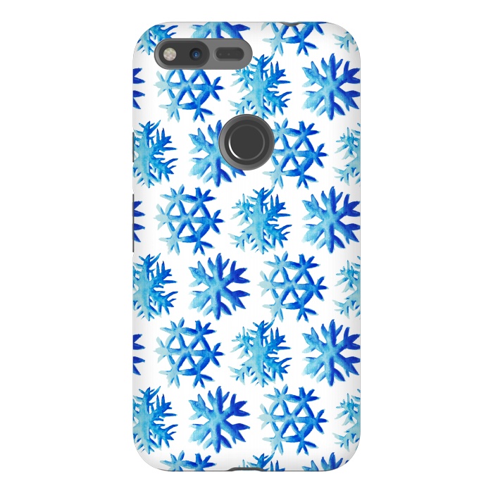 Pixel XL StrongFit Blue Watercolor Snowflake Pattern by Boriana Giormova