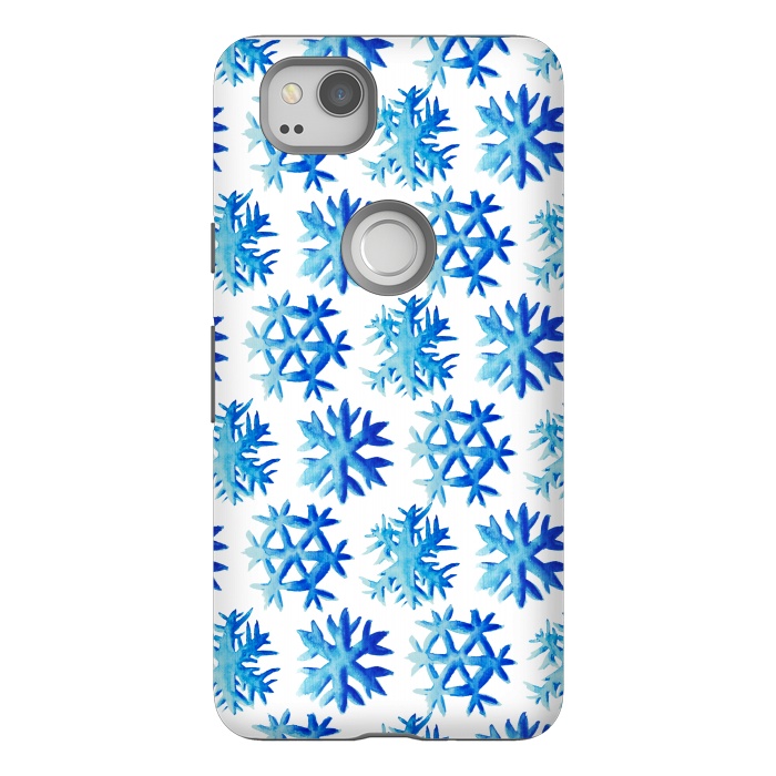 Pixel 2 StrongFit Blue Watercolor Snowflake Pattern by Boriana Giormova