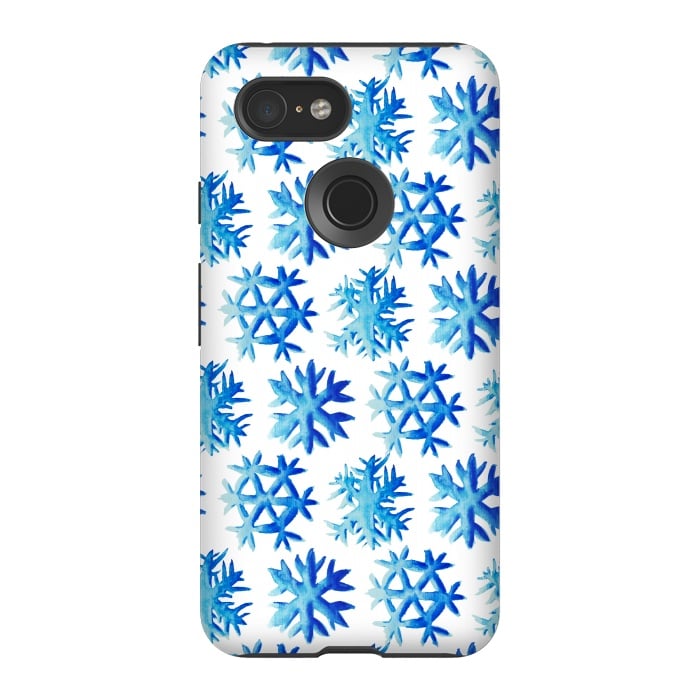 Pixel 3 StrongFit Blue Watercolor Snowflake Pattern by Boriana Giormova