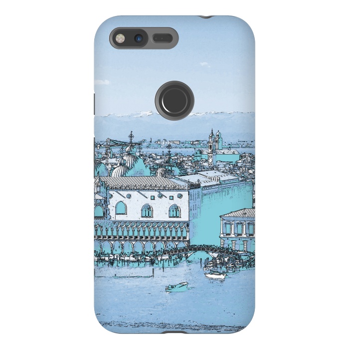 Pixel XL StrongFit Blue watercolor painted Venice, Italy by Oana 