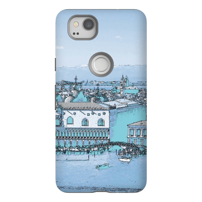 Pixel 2 StrongFit Blue watercolor painted Venice, Italy by Oana 