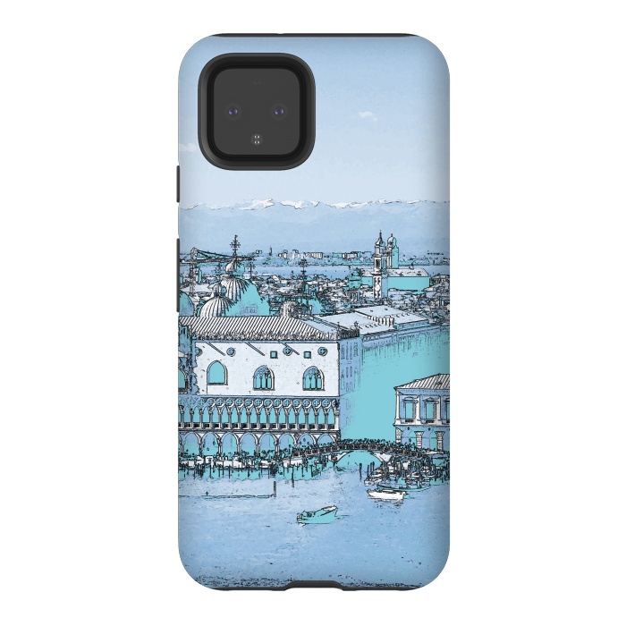 Pixel 4 StrongFit Blue watercolor painted Venice, Italy by Oana 