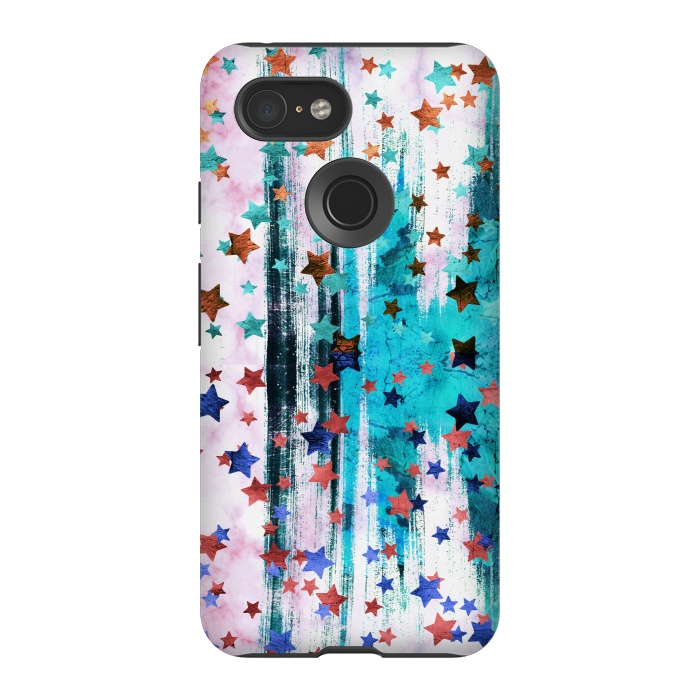 Pixel 3 StrongFit Metallic stars on brushed marble by Oana 