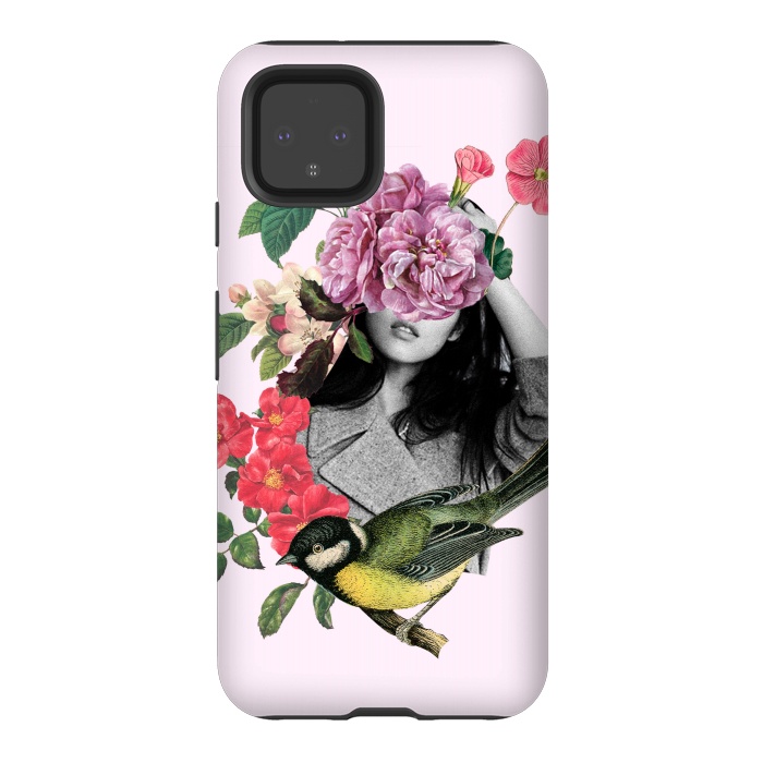 Pixel 4 StrongFit Floral Girl & Bird by MARCOS COELHO