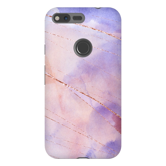 Pixel XL StrongFit Purple and Rosegold watercolor with gold veins by DaDo ART
