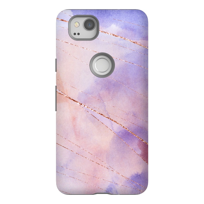 Pixel 2 StrongFit Purple and Rosegold watercolor with gold veins by DaDo ART