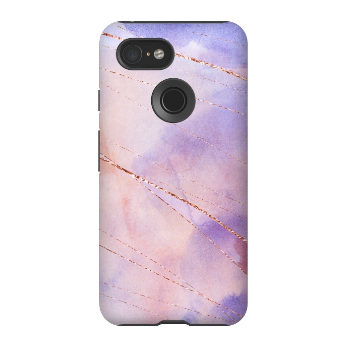 Pixel 3 StrongFit Purple and Rosegold watercolor with gold veins by DaDo ART