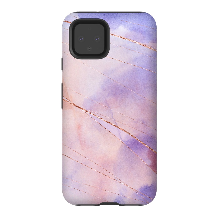 Pixel 4 StrongFit Purple and Rosegold watercolor with gold veins by DaDo ART