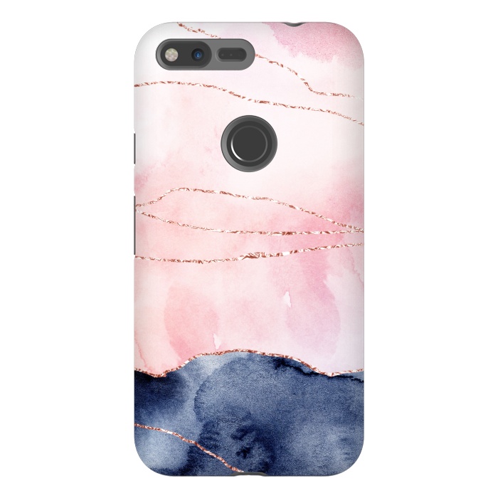 Pixel XL StrongFit Blush Watercolor and Purple Ink Texture with Gold Veins by DaDo ART