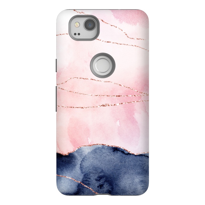 Pixel 2 StrongFit Blush Watercolor and Purple Ink Texture with Gold Veins by DaDo ART