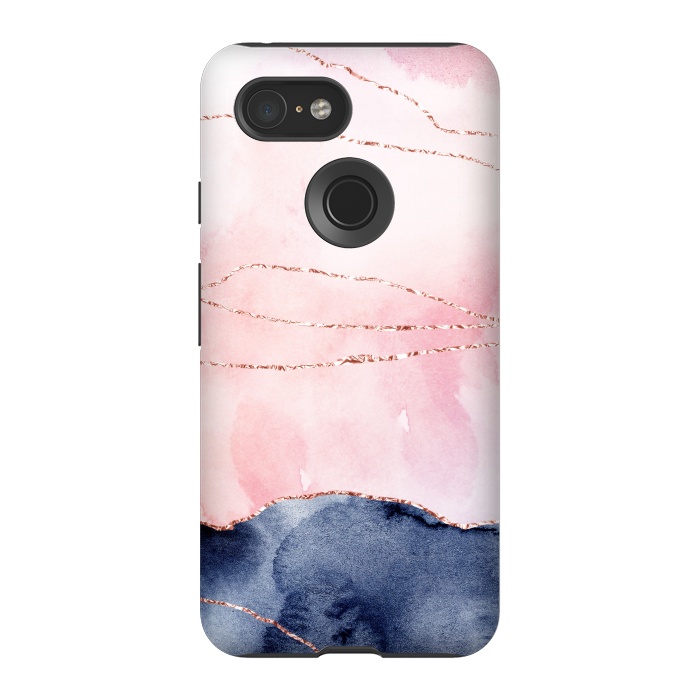 Pixel 3 StrongFit Blush Watercolor and Purple Ink Texture with Gold Veins by DaDo ART