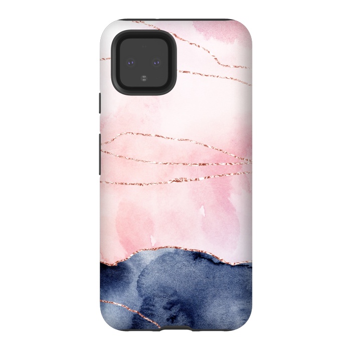 Pixel 4 StrongFit Blush Watercolor and Purple Ink Texture with Gold Veins by DaDo ART