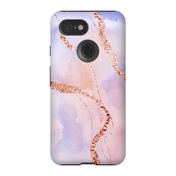 Pixel 3 StrongFit Blush and Purple Ink with Gold Hand drawn Metal Veins by DaDo ART