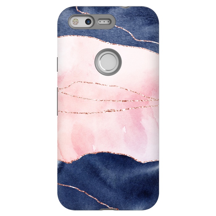 Pixel StrongFit Pink and Blue Watercolor Texture with gold veins by DaDo ART