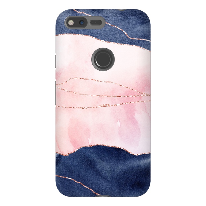 Pixel XL StrongFit Pink and Blue Watercolor Texture with gold veins by DaDo ART