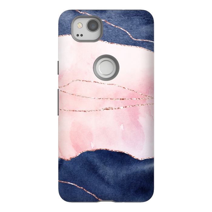 Pixel 2 StrongFit Pink and Blue Watercolor Texture with gold veins by DaDo ART