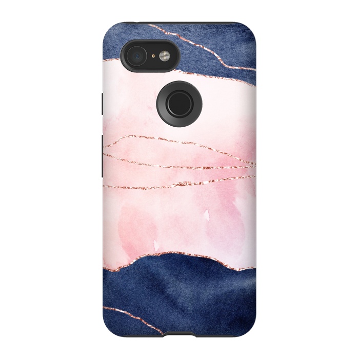 Pixel 3 StrongFit Pink and Blue Watercolor Texture with gold veins by DaDo ART