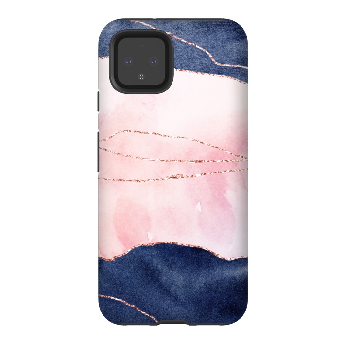 Pixel 4 StrongFit Pink and Blue Watercolor Texture with gold veins by DaDo ART