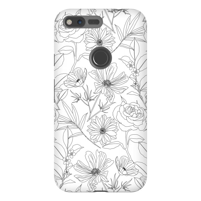 Pixel XL StrongFit stylish garden flowers black outlines design by InovArts