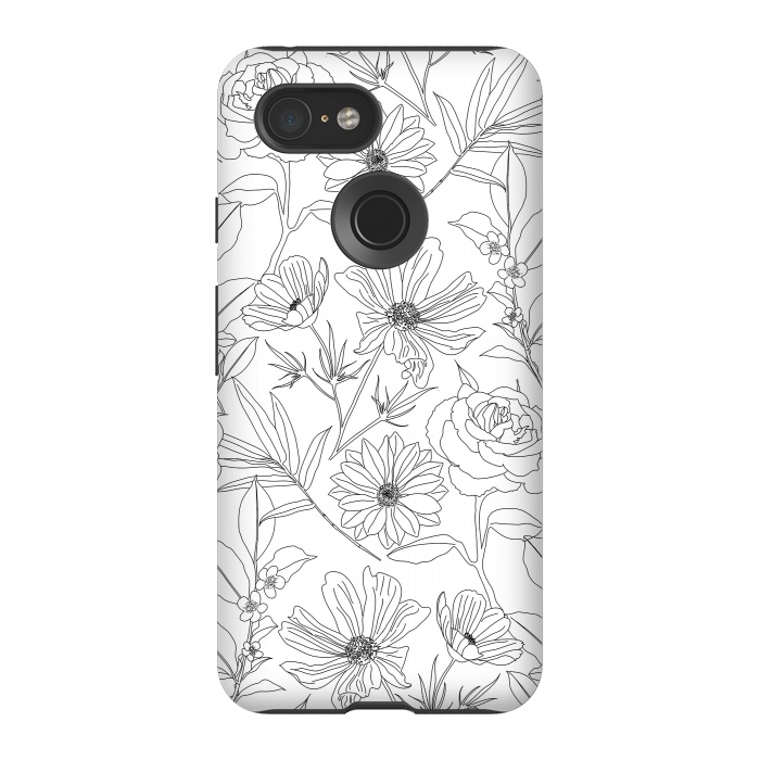 Pixel 3 StrongFit stylish garden flowers black outlines design by InovArts