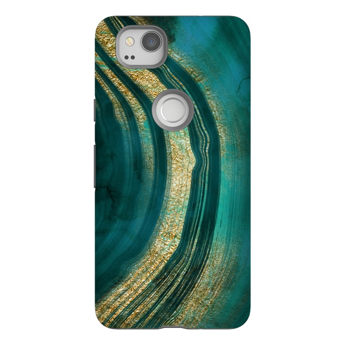 Pixel 2 StrongFit Bohemian Green Marble with Gold Veins by DaDo ART