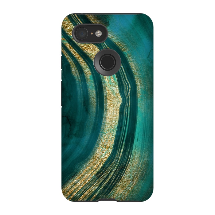 Pixel 3 StrongFit Bohemian Green Marble with Gold Veins by DaDo ART