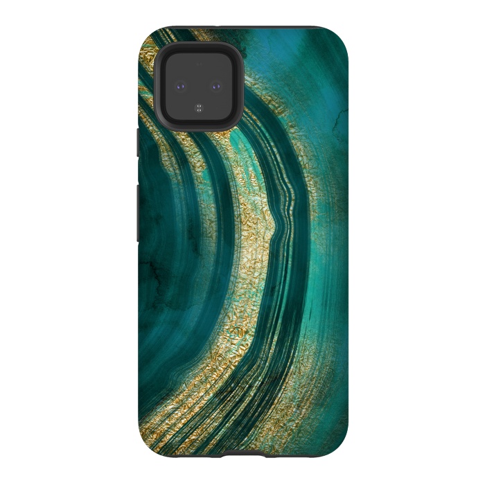 Pixel 4 StrongFit Bohemian Green Marble with Gold Veins by DaDo ART