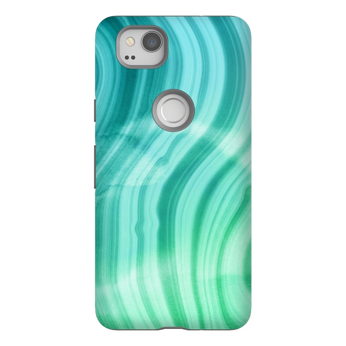 Pixel 2 StrongFit Teal and White Marble Waves by DaDo ART