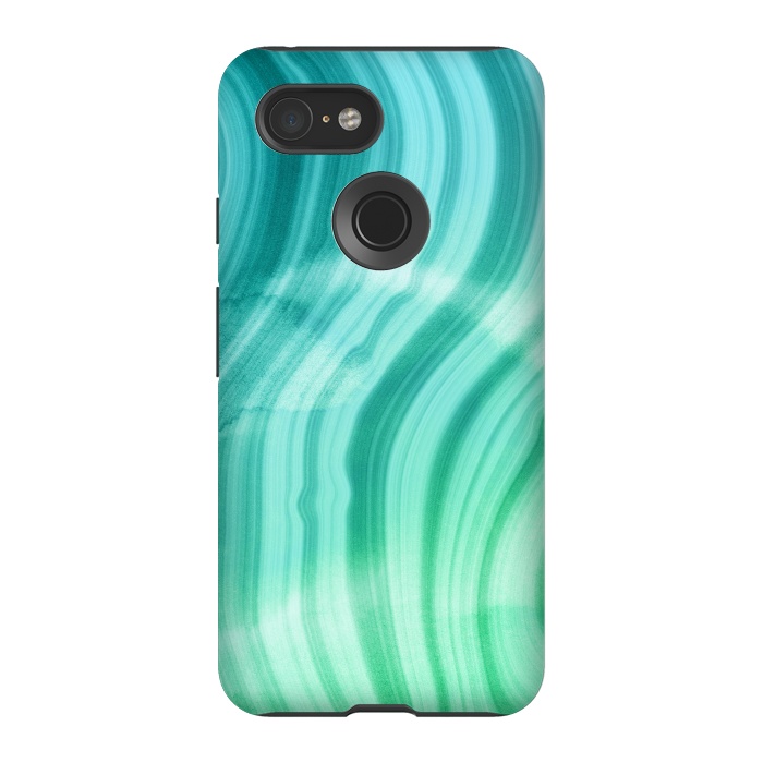 Pixel 3 StrongFit Teal and White Marble Waves by DaDo ART