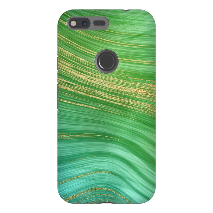 Pixel XL StrongFit Spring Green and TEal and Gold Mermaid Marble WAves by DaDo ART