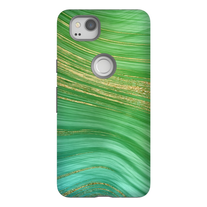 Pixel 2 StrongFit Spring Green and TEal and Gold Mermaid Marble WAves by DaDo ART