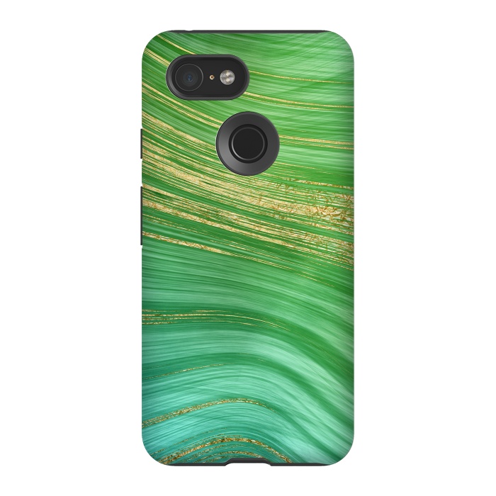 Pixel 3 StrongFit Spring Green and TEal and Gold Mermaid Marble WAves by DaDo ART