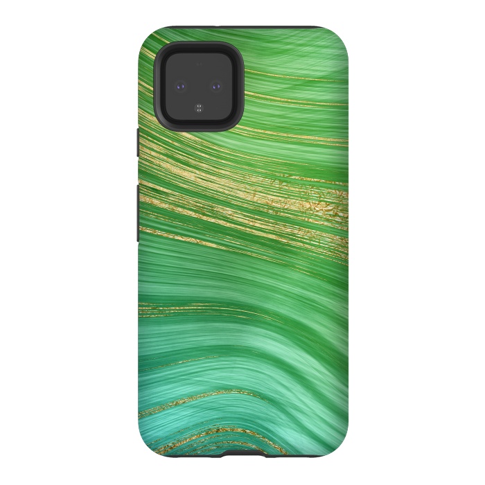 Pixel 4 StrongFit Spring Green and TEal and Gold Mermaid Marble WAves by DaDo ART