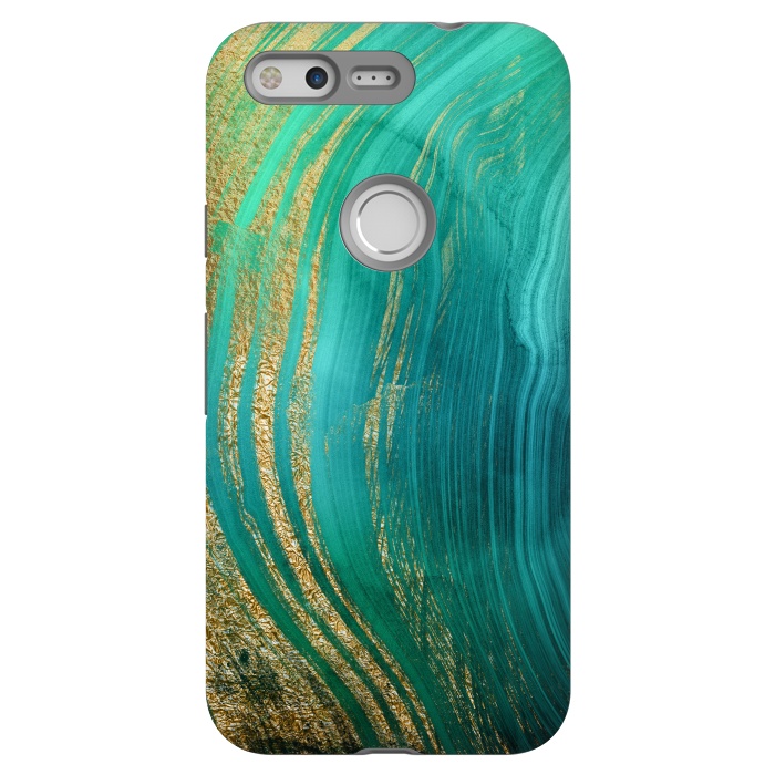 Pixel StrongFit Green and Teal Gold Marble  by DaDo ART