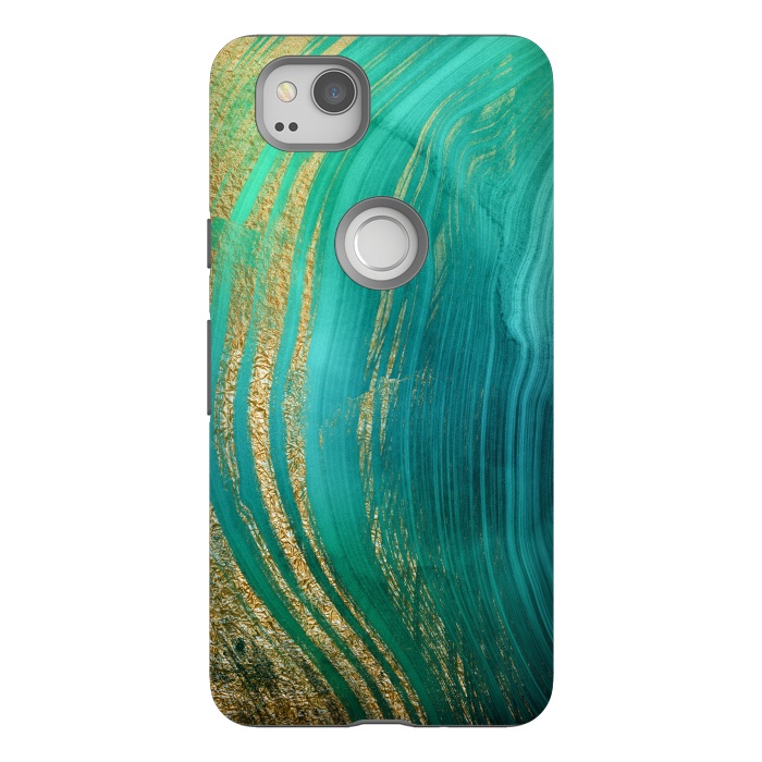 Pixel 2 StrongFit Green and Teal Gold Marble  by DaDo ART