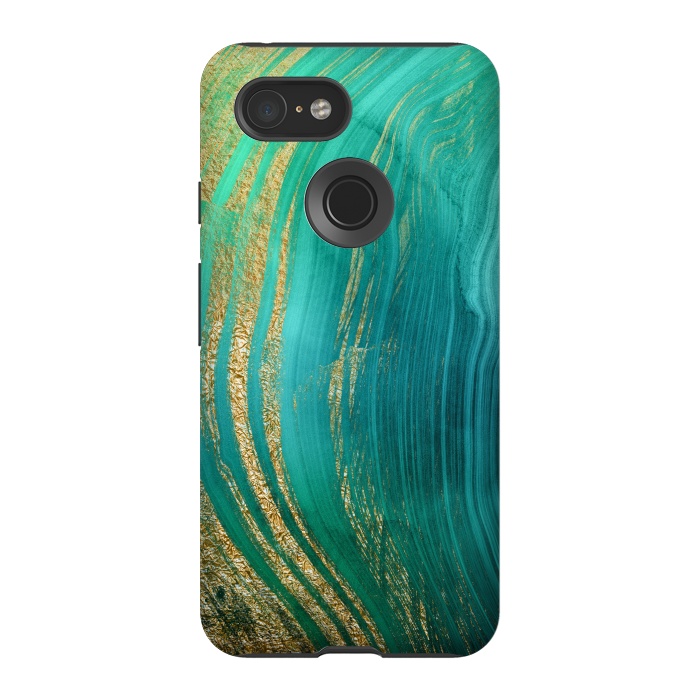 Pixel 3 StrongFit Green and Teal Gold Marble  by DaDo ART