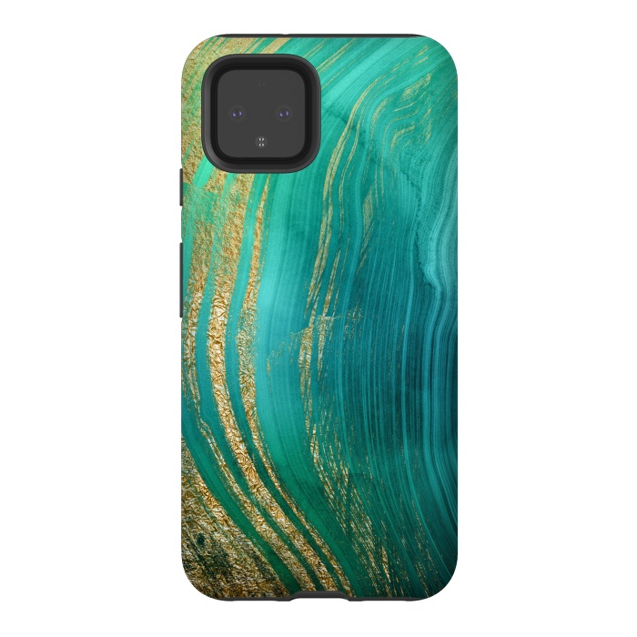 Pixel 4 StrongFit Green and Teal Gold Marble  by DaDo ART