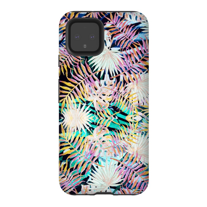 Pixel 4 StrongFit Colorful tropical palm leaves and stripes by Oana 