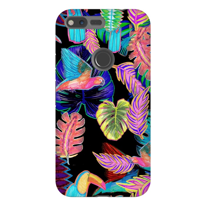Pixel XL StrongFit Colorful sketched tropical birds and leaves by Oana 
