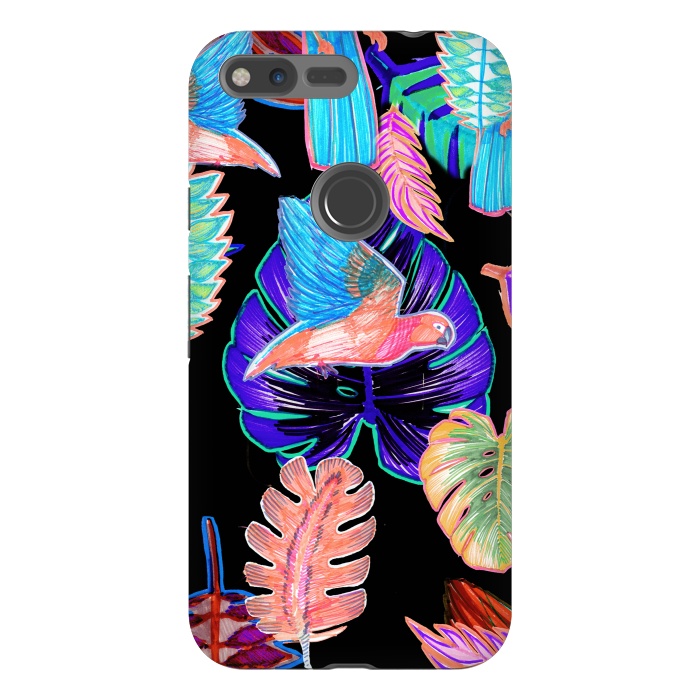 Pixel XL StrongFit Colorful parrot and tropical leaves by Oana 