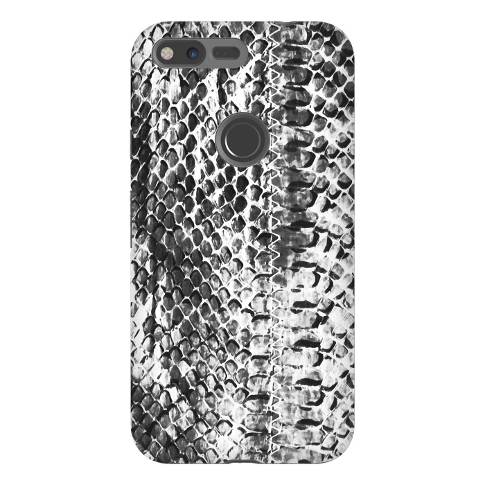 Pixel XL StrongFit Black and white ink snake skin animal print by Oana 