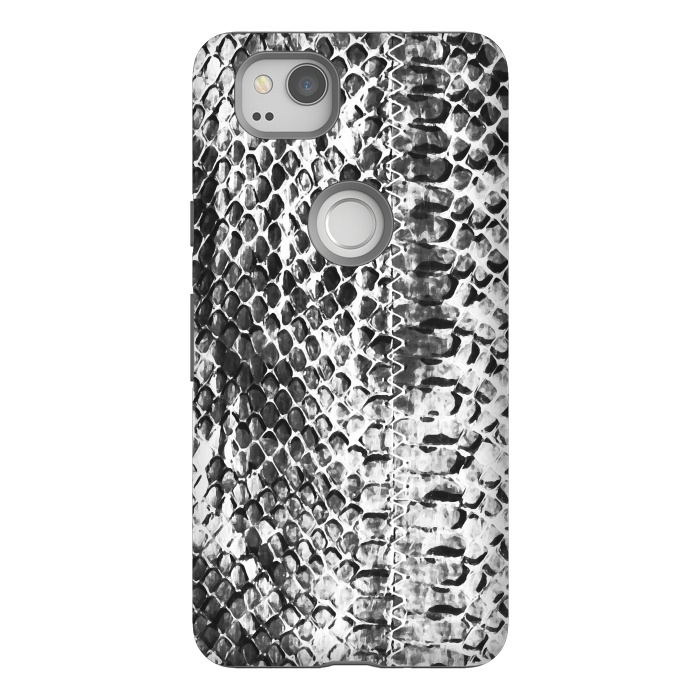 Pixel 2 StrongFit Black and white ink snake skin animal print by Oana 