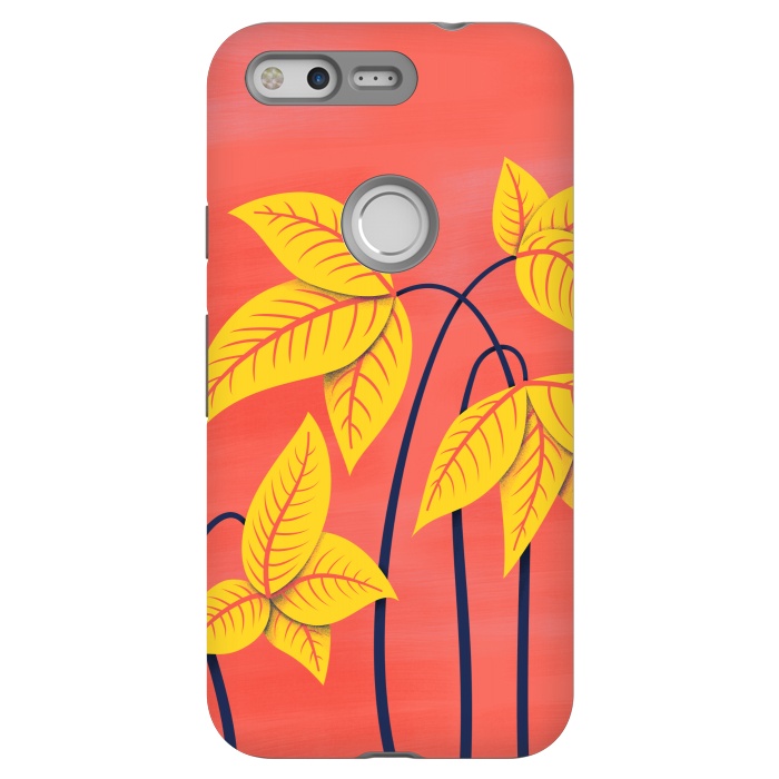 Pixel StrongFit Abstract Flowers Geometric Art In Vibrant Coral And Yellow  by Boriana Giormova