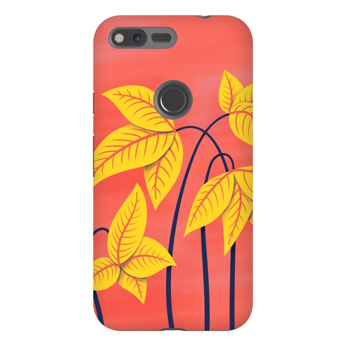 Pixel XL StrongFit Abstract Flowers Geometric Art In Vibrant Coral And Yellow  by Boriana Giormova